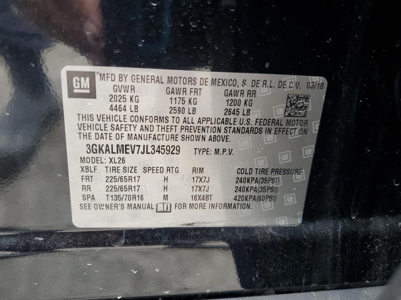 2018 GMC Terrain Sle VIN: 3GKALMEV7JL345929 Lot: 65148445