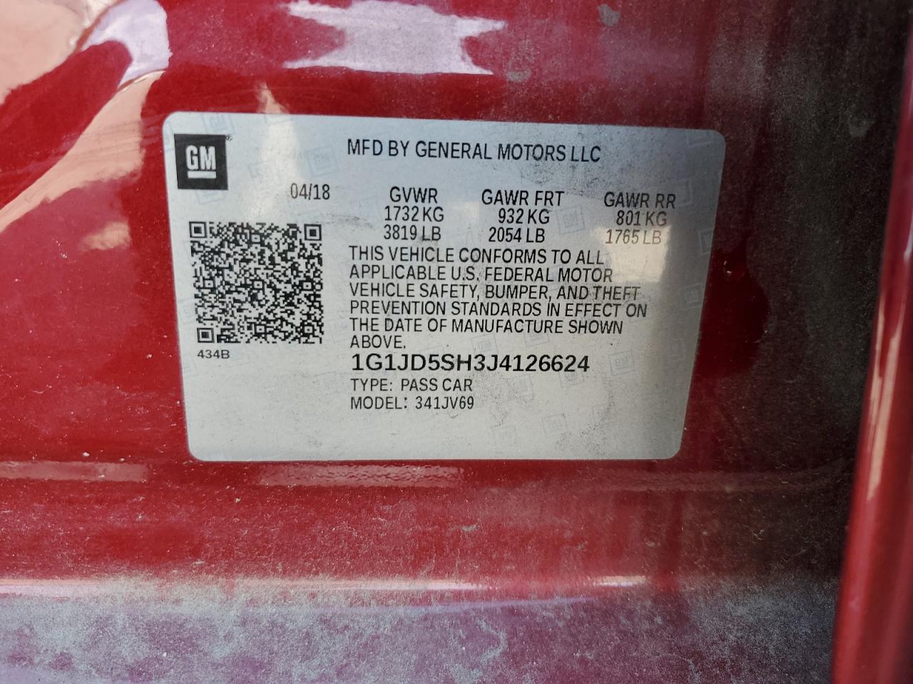 2018 Chevrolet Sonic Lt VIN: 1G1JD5SH3J4126624 Lot: 64384075
