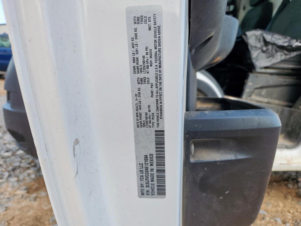 2022 Ram Promaster 2500 2500 High VIN: 3C6LRVCG6NE121694 Lot: 63368665