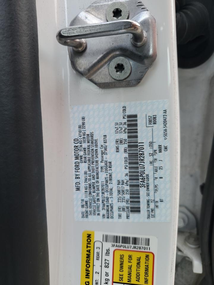 2018 Ford Fusion Se Hybrid VIN: 3FA6P0LU7JR287011 Lot: 58981035