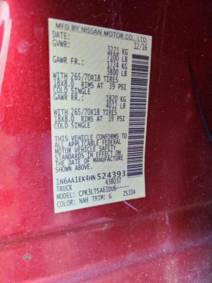2017 Nissan Titan S VIN: 1N6AA1EK4HN524393 Lot: 64717845