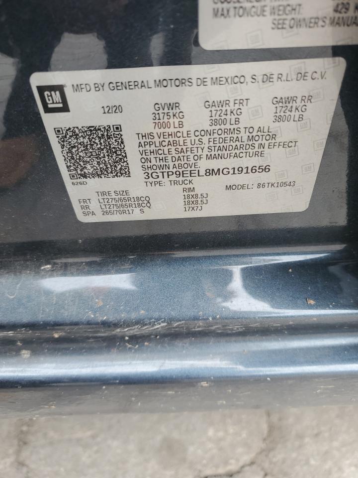 2021 GMC Sierra K1500 At4 VIN: 3GTP9EEL8MG191656 Lot: 65701145
