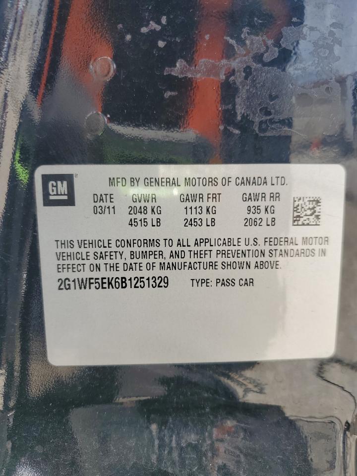 2011 Chevrolet Impala Ls VIN: 2G1WF5EK6B1251329 Lot: 62731865