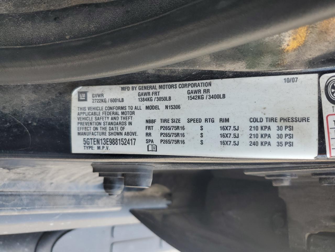 5gten13e988152417 5GTEN13E988152417 2008 Hummer H3