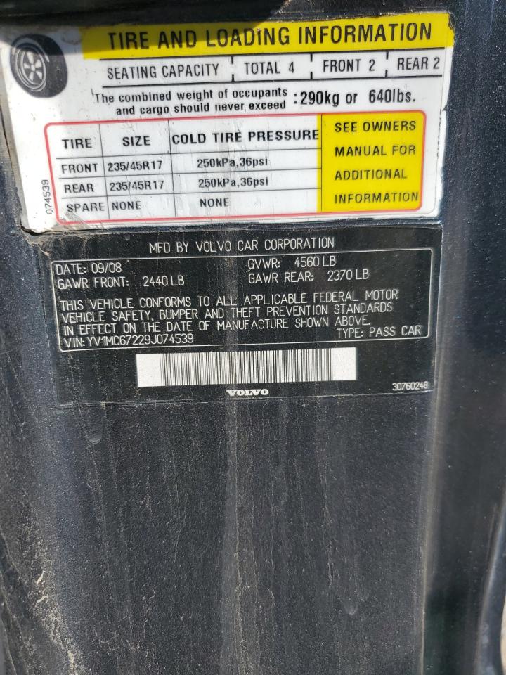 2009 Volvo C70 T5 VIN: YV1MC67229J074539 Lot: 64138655