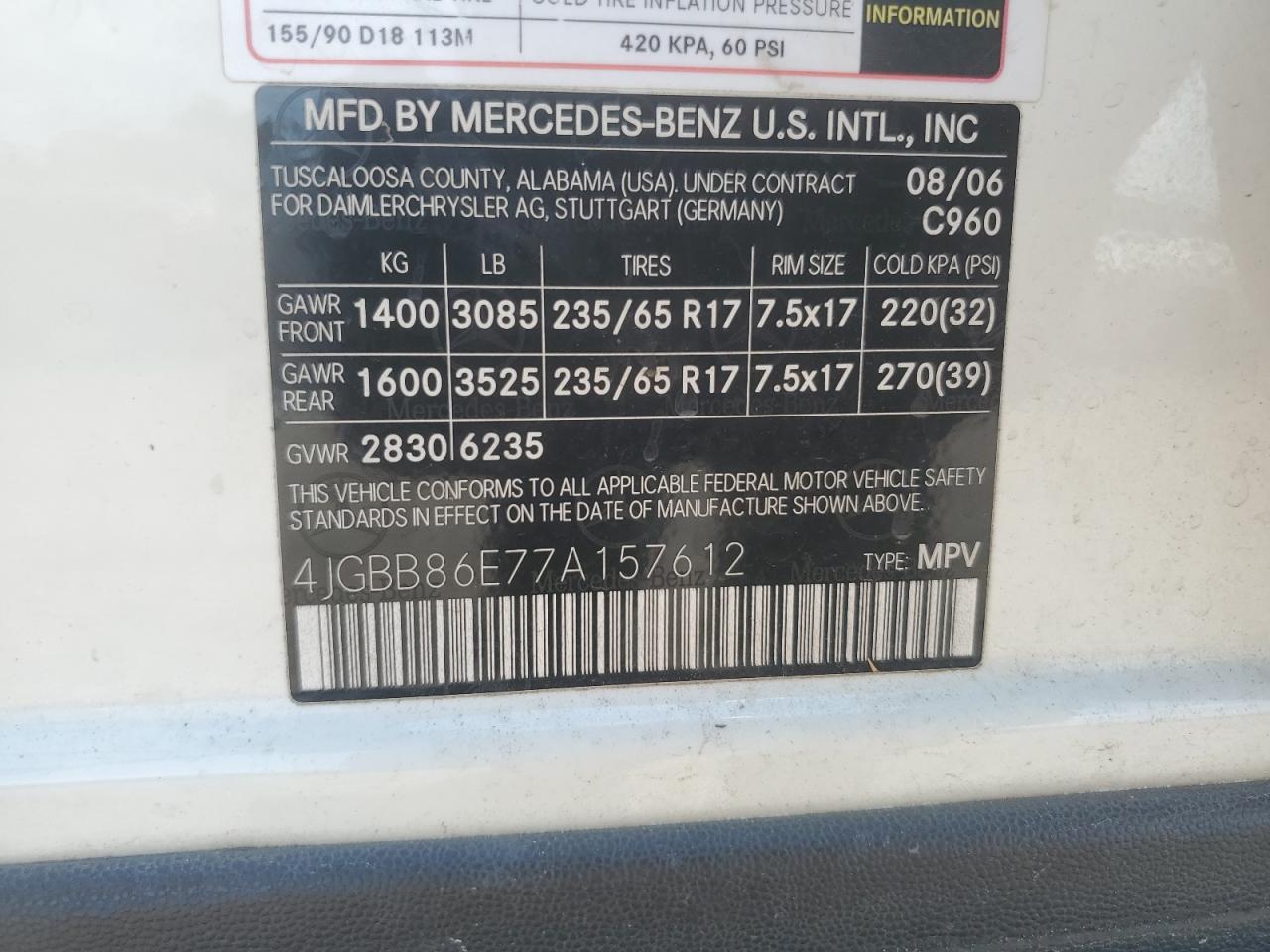 2007 Mercedes-Benz Ml 350 VIN: 4JGBB86E77A157612 Lot: 65084905