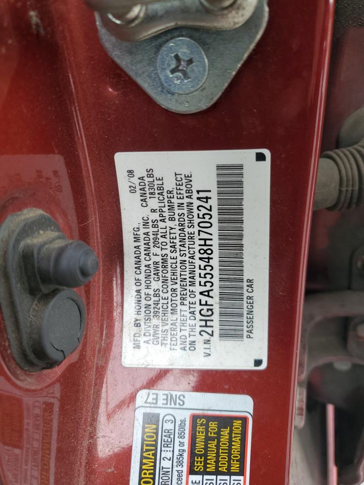 2008 Honda Civic Si VIN: 2HGFA55548H705241 Lot: 65261975