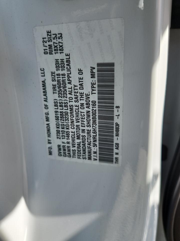 2022 Hond Odyssey Ex-L VIN: 5FNRL6H73NB002160 Lot: 64668905