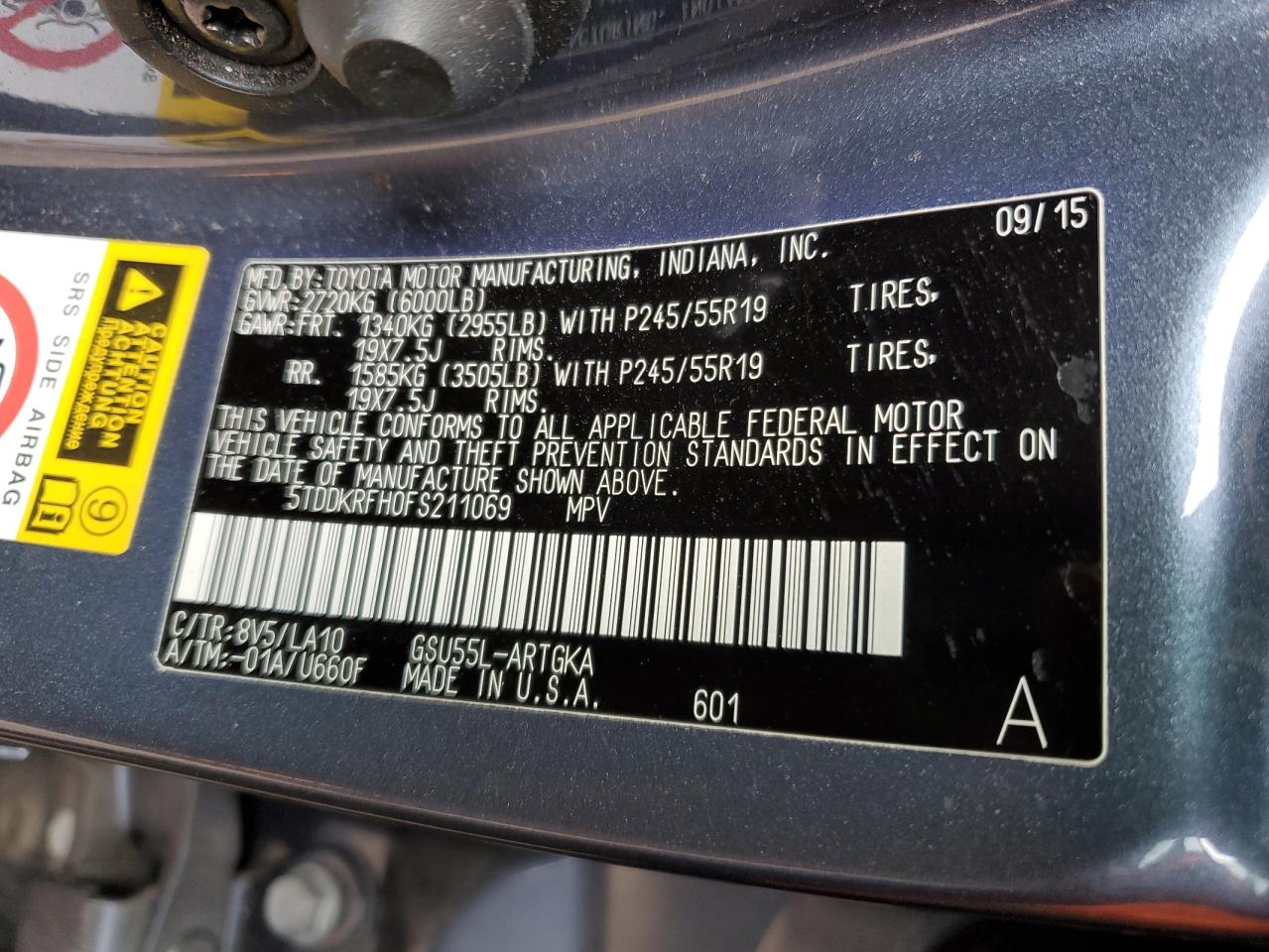 2015 Toyota Highlander Limited VIN: 5TDDKRFH0FS211069 Lot: 64321955