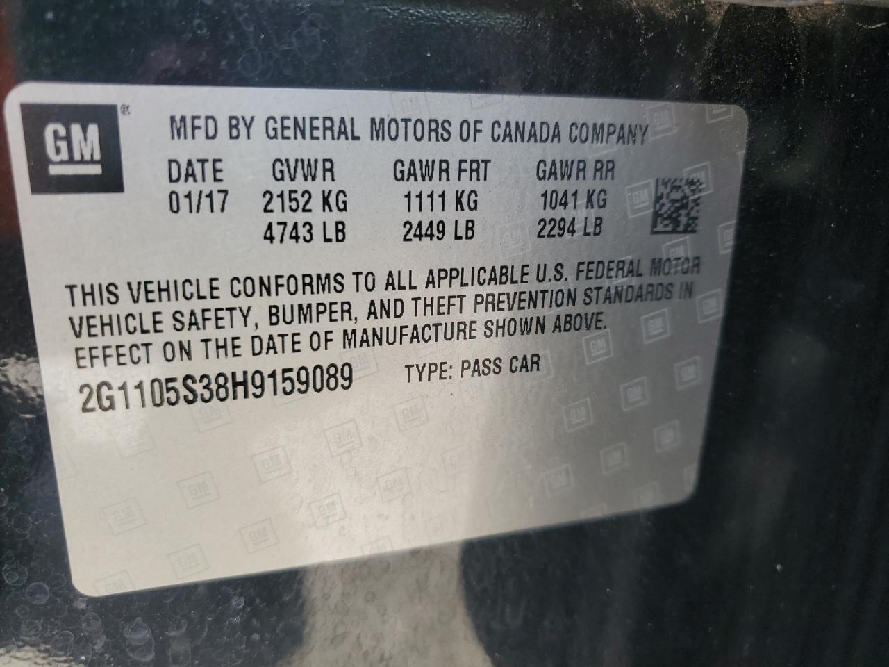 2017 Chevrolet Impala Lt VIN: 2G1105S38H9159089 Lot: 64590945