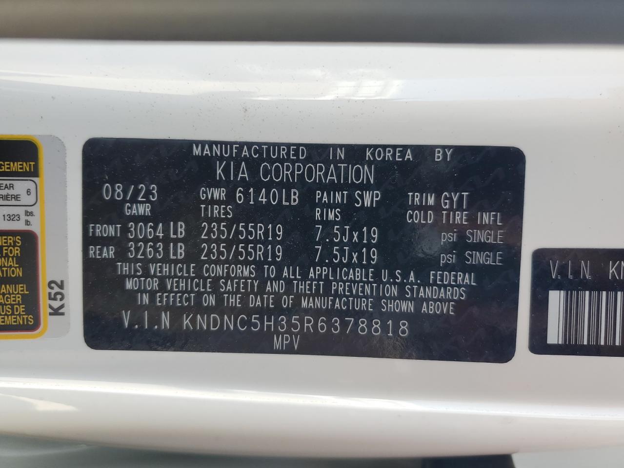 2024 Kia Carnival Ex VIN: KNDNC5H35R6378818 Lot: 63529835