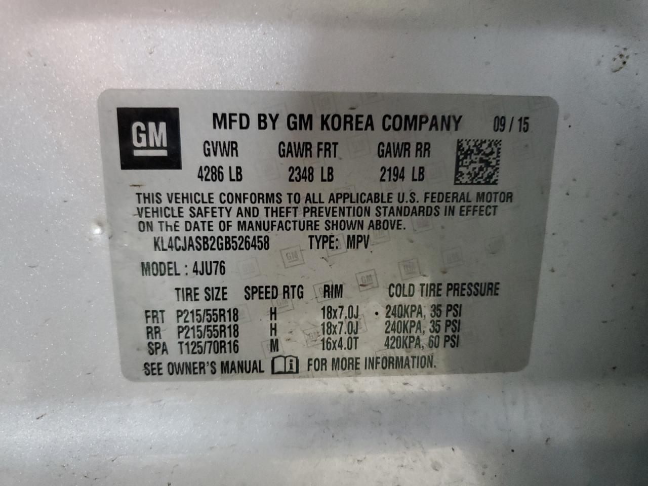 2016 Buick Encore VIN: KL4CJASB2GB526458 Lot: 64195645