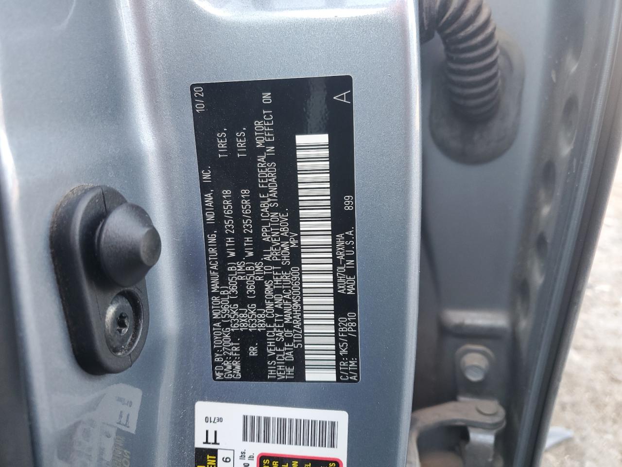 2021 Toyota Highlander Hybrid Le VIN: 5TDZARAH9MS006900 Lot: 64050915
