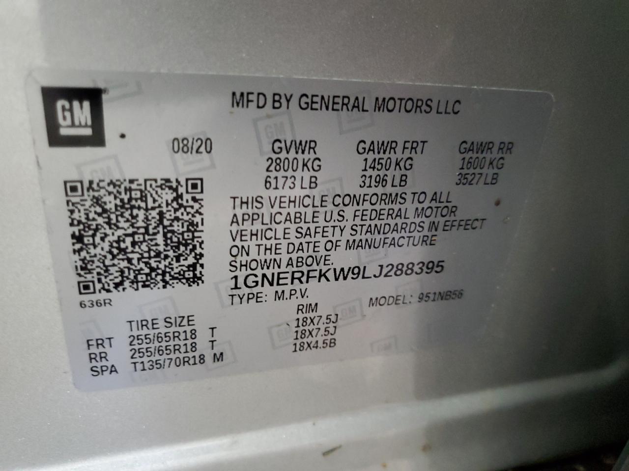 2020 Chevrolet Traverse Ls VIN: 1GNERFKW9LJ288395 Lot: 64885565