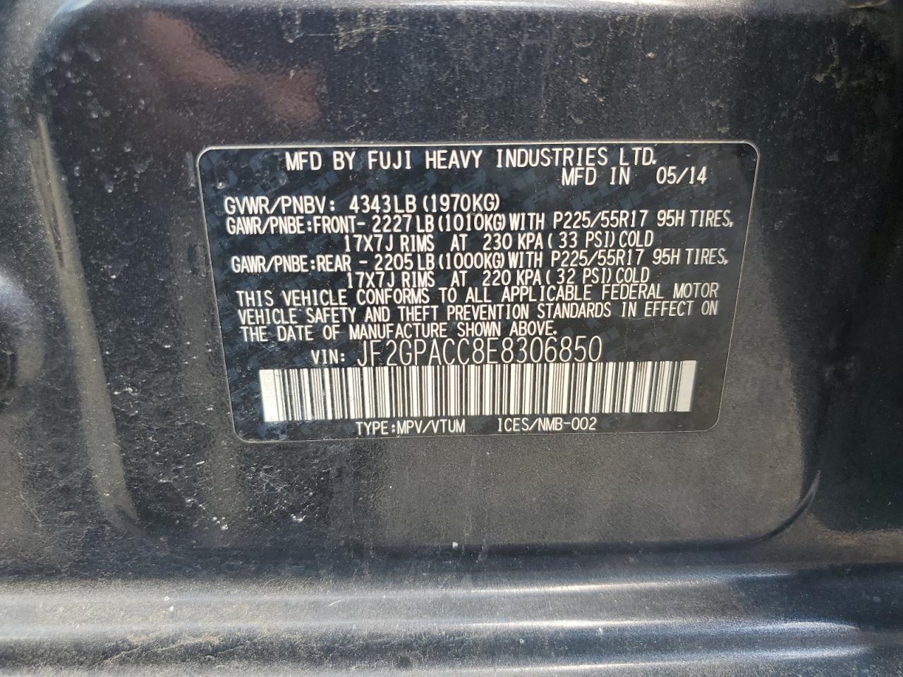 2013 Subaru Xv Crosstrek 2.0 Premium VIN: JF2GPACC8E8306850 Lot: 67072985