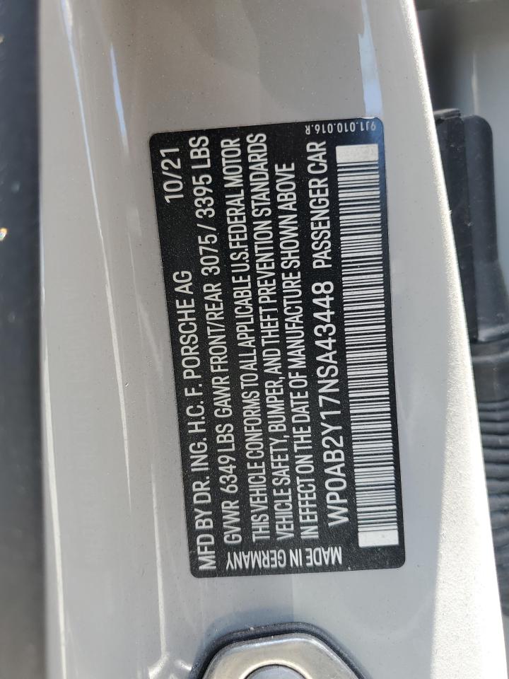 2022 Porsche Taycan 4S VIN: WP0AB2Y17NSA43448 Lot: 65473545