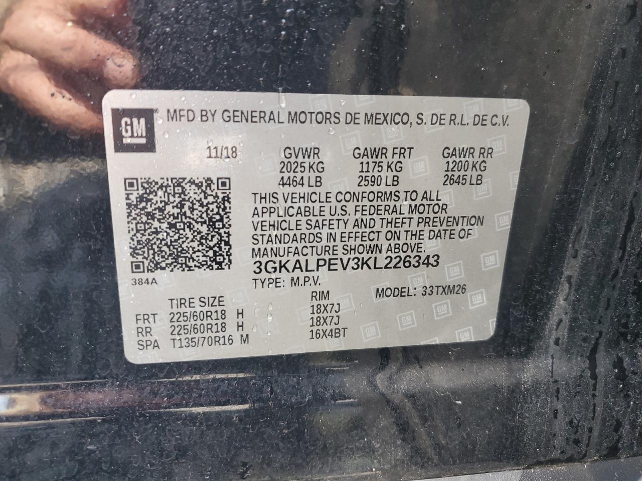 2019 GMC Terrain Slt VIN: 3GKALPEV3KL226343 Lot: 65271305