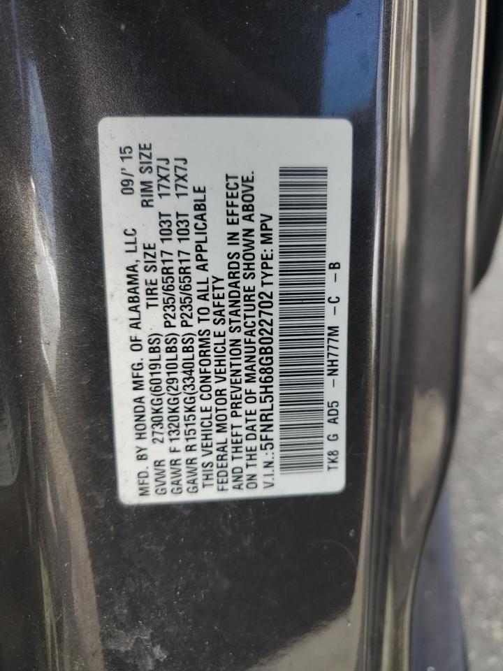 2016 Honda Odyssey Exl VIN: 5FNRL5H68GB022702 Lot: 64782165