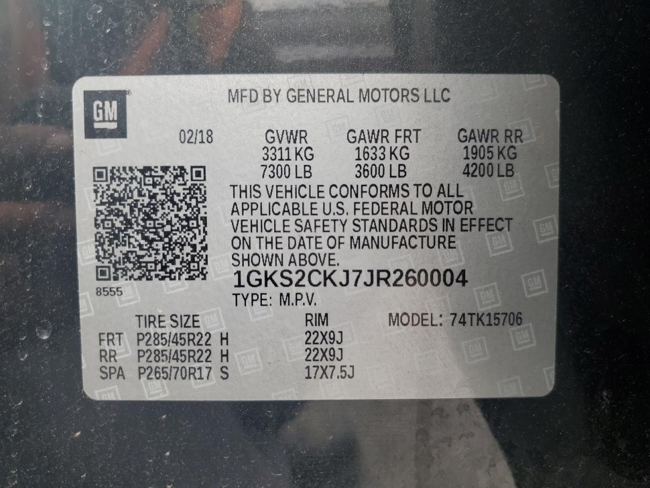 2018 GMC Yukon Denali VIN: 1GKS2CKJ7JR260004 Lot: 64577455