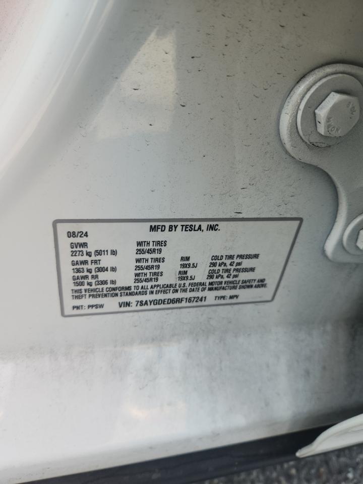 2024 Tesla Model Y VIN: 7SAYGDED6RF167241 Lot: 64602305