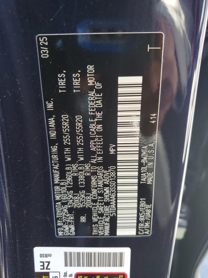 2025 Lexus Tx 350 Base VIN: 5TDAAAA63SS013870 Lot: 64401915