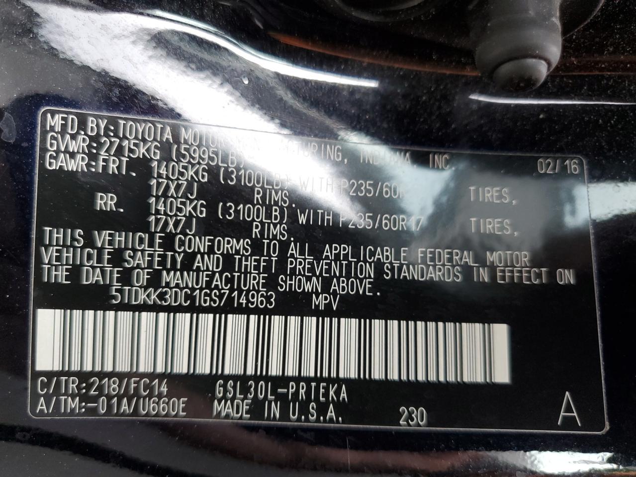2016 Toyota Sienna Le VIN: 5TDKK3DC1GS714963 Lot: 64655385