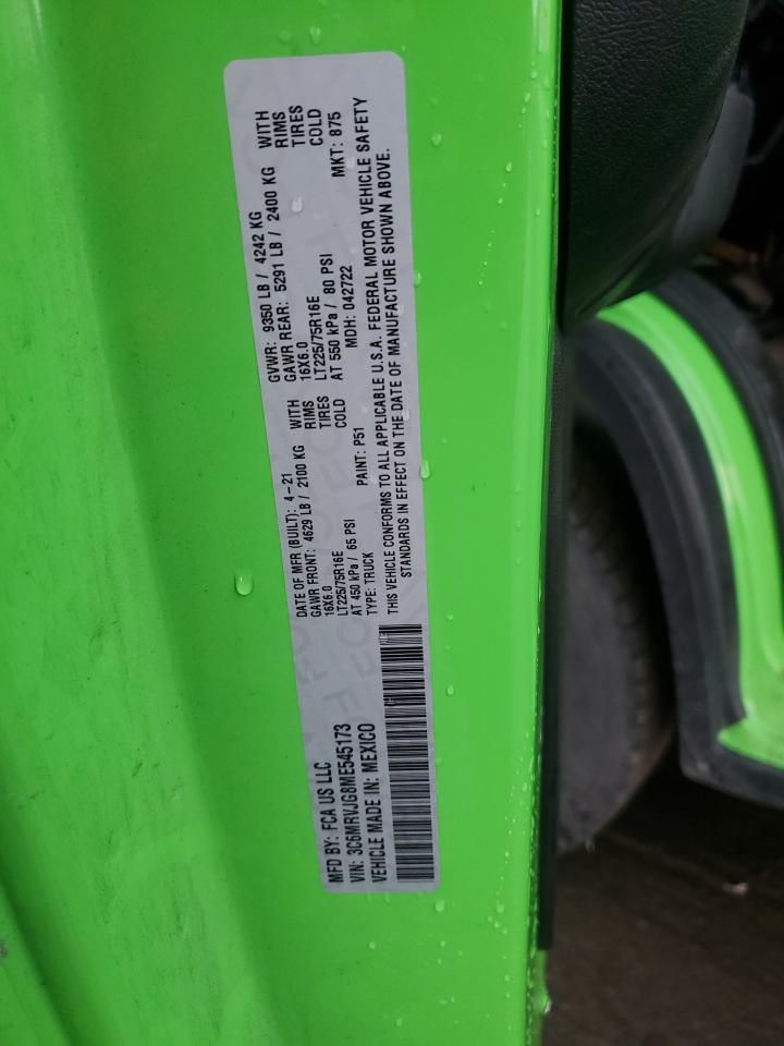 2021 Ram Promaster 3500 3500 High VIN: 3C6MRVJG8ME545173 Lot: 63101655