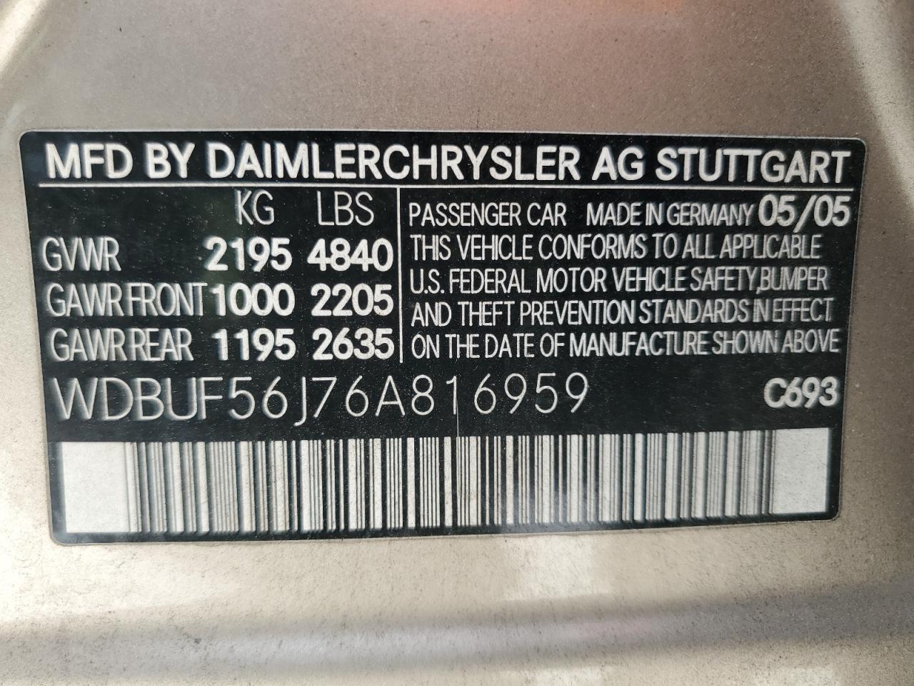 wdbuf56j76a816959 WDBUF56J76A816959 2006 Mercedes-Benz E 350