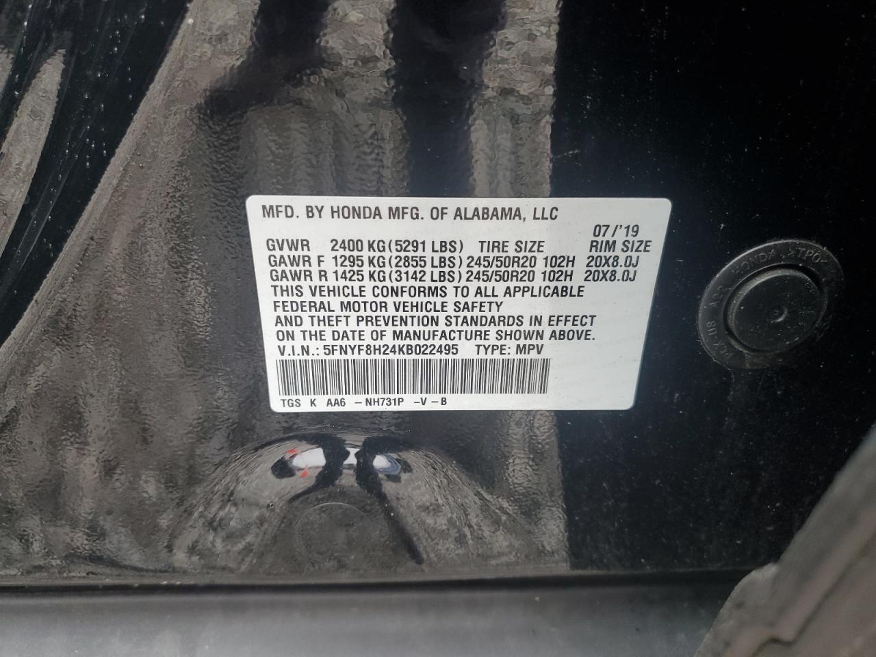 2019 Honda Passport Sport VIN: 5FNYF8H24KB022495 Lot: 63228985