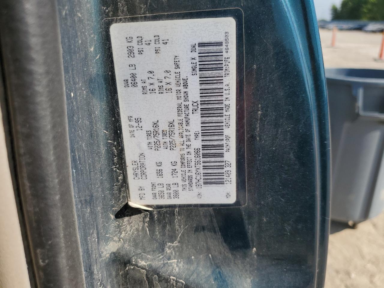 1996 Dodge Ram 1500 VIN: 1B7HC16YXTS616066 Lot: 64280745