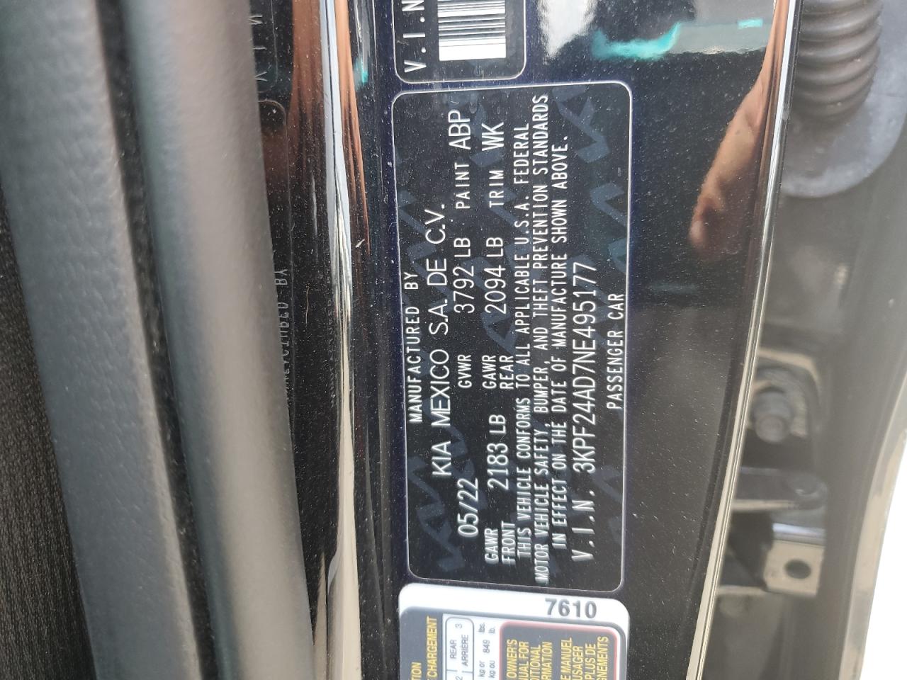 3KPF24AD7NE495177 2022 Kia Forte Fe