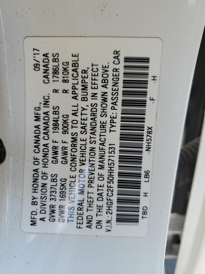 2017 Honda Civic Lx VIN: 2HGFC2F50HH571531 Lot: 65002225