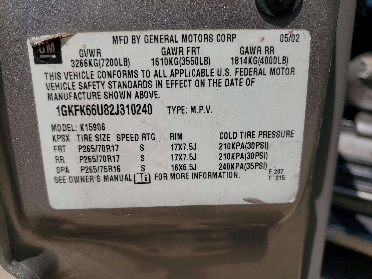 1gkfk66u82j310240 1GKFK66U82J310240 2002 GMC Denali Xl K1500
