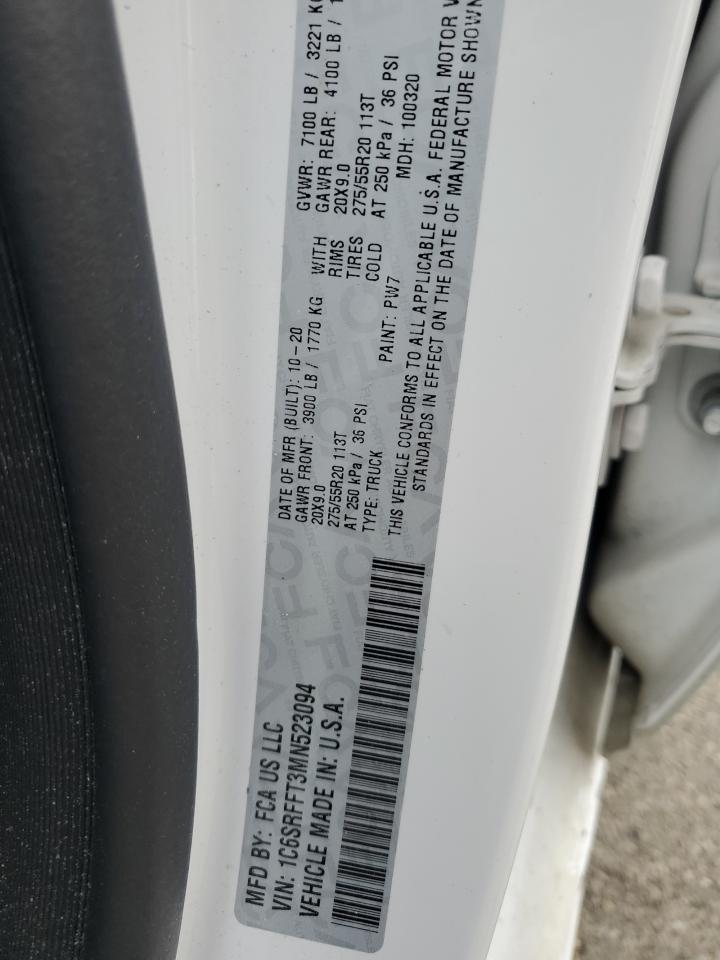 2021 Ram 1500 Big Horn/Lone Star VIN: 1C6SRFFT3MN523094 Lot: 64997935