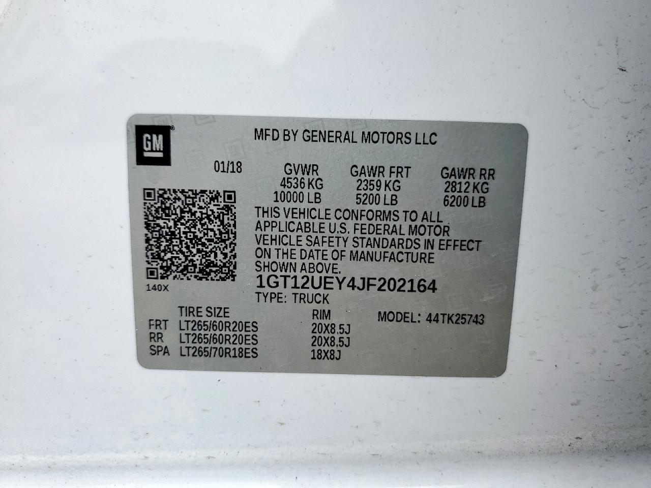 2018 GMC Sierra K2500 Denali VIN: 1GT12UEY4JF202164 Lot: 64996925