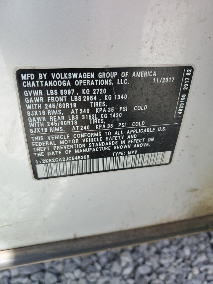 2018 Volkswagen Atlas Se VIN: 1V2KR2CA2JC545355 Lot: 62393765