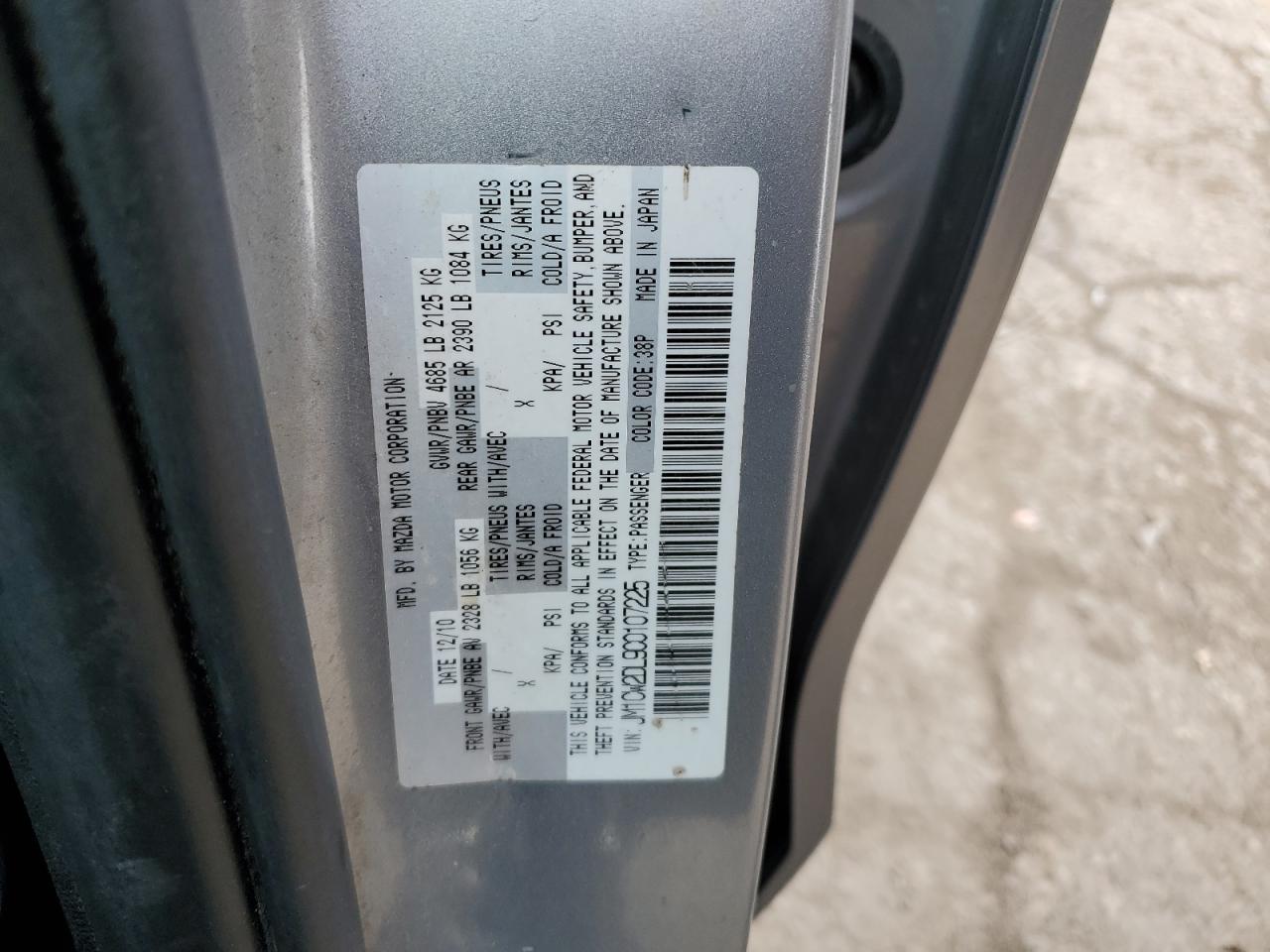 2012 Mazda 5 VIN: JM1CW2DL9C0107225 Lot: 65461325