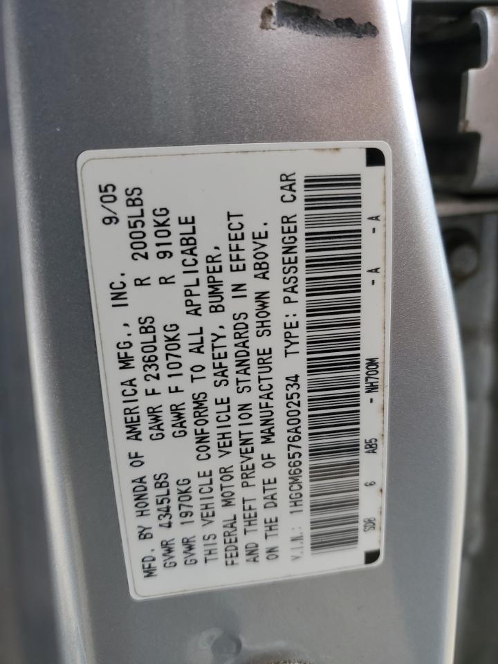 2006 Honda Accord Ex VIN: 1HGCM66576A002534 Lot: 65509775