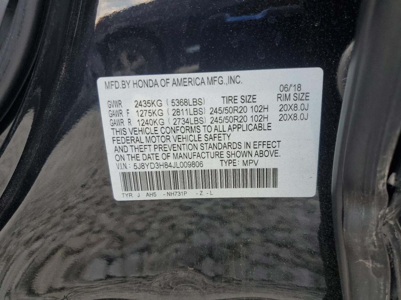 2018 Acura Mdx Advance VIN: 5J8YD3H84JL009806 Lot: 63419875