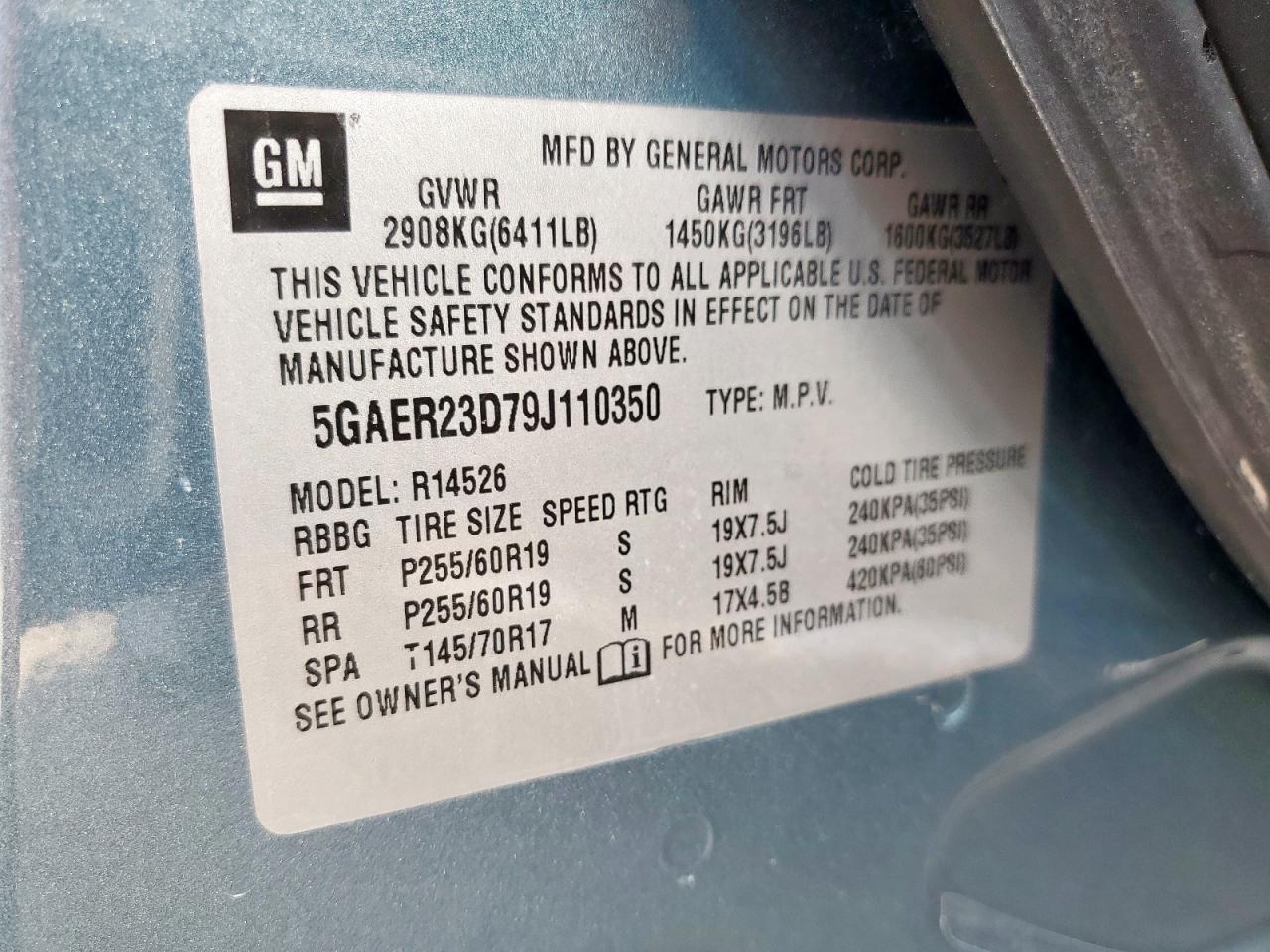 2009 Buick Enclave Cxl VIN: 5GAER23D79J110350 Lot: 63345215
