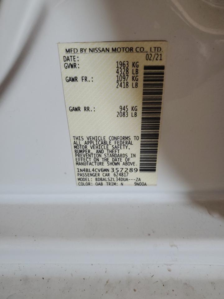 2021 Nissan Altima Sr VIN: 1N4BL4CV6MN357289 Lot: 66487795