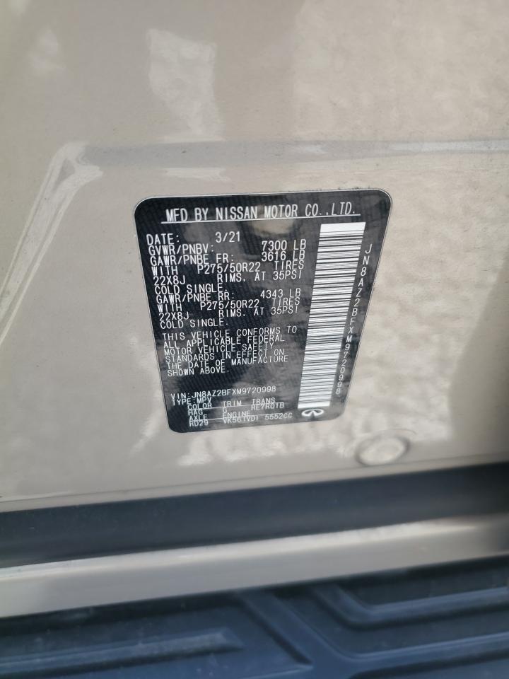 2021 Infiniti Qx80 Sensory VIN: JN8AZ2BFXM9720998 Lot: 67919355