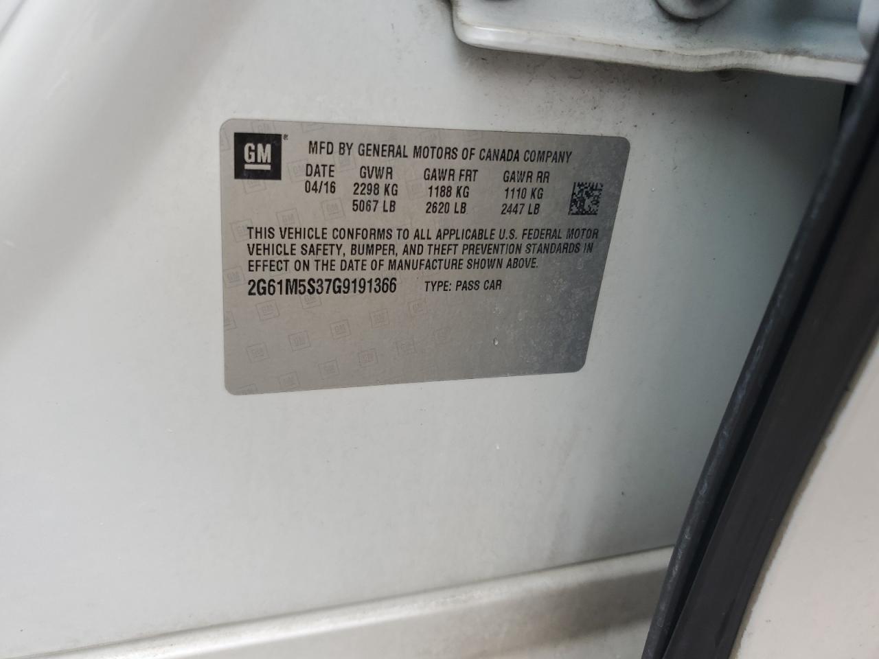 2016 Cadillac Xts Luxury Collection VIN: 2G61M5S37G9191366 Lot: 66305345