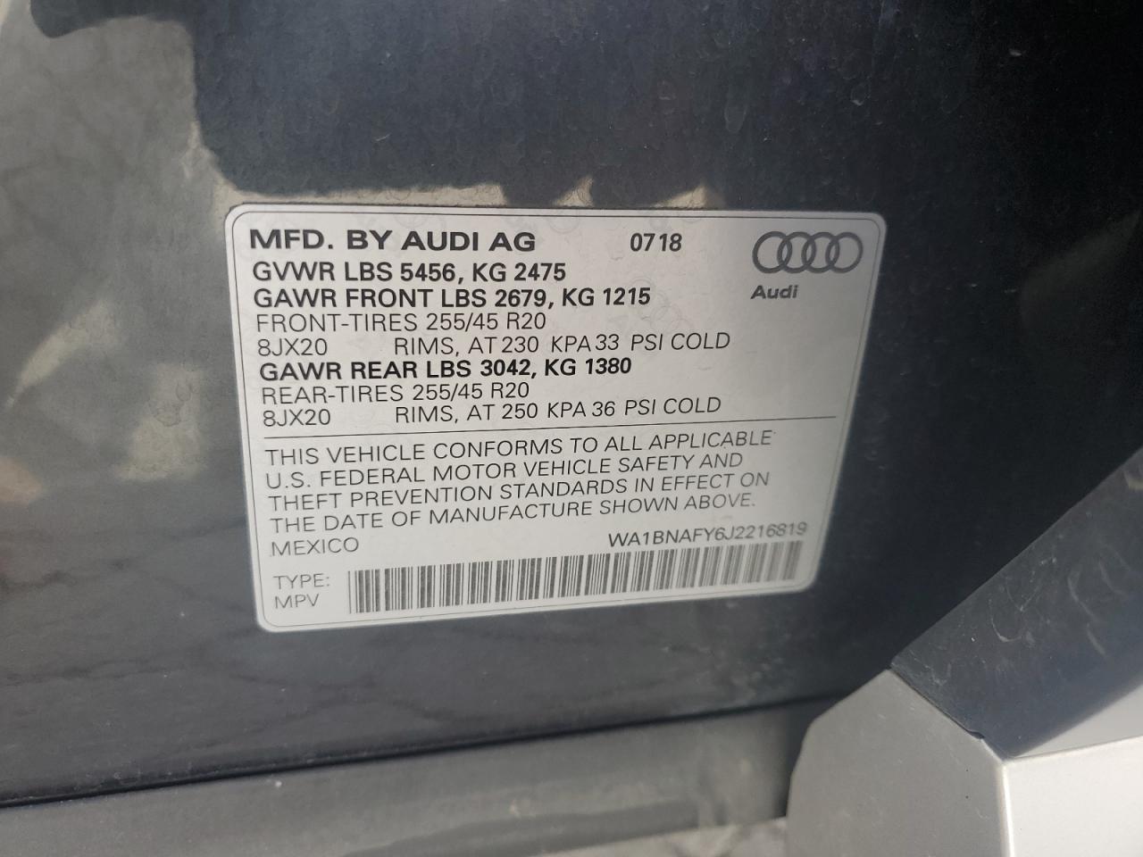 wa1bnafy6j2216819 WA1BNAFY6J2216819 2018 Audi Q5 Premium Plus