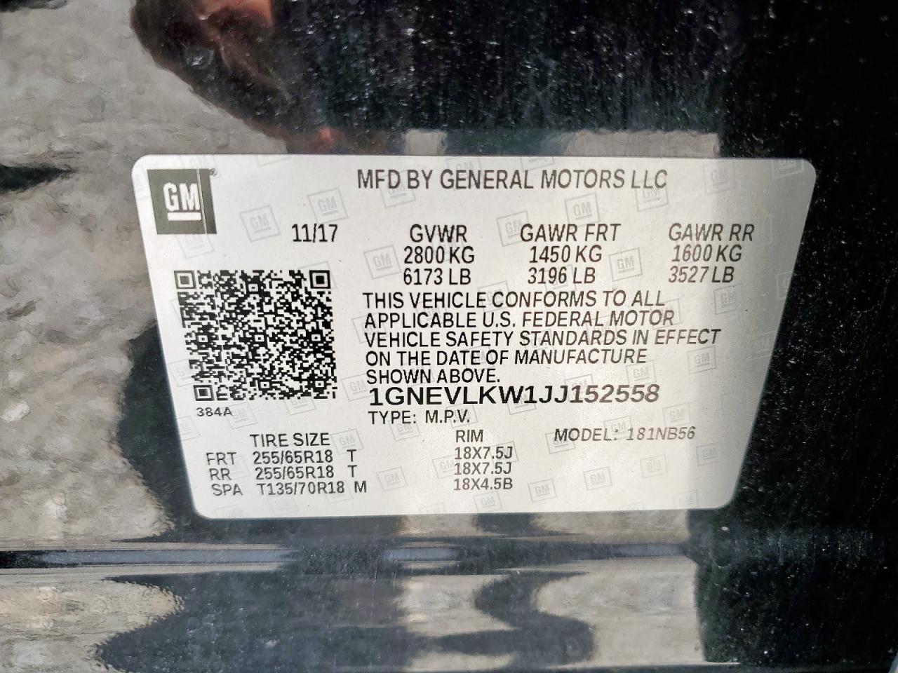 2018 Chevrolet Traverse Ls VIN: 1GNEVLKW1JJ152558 Lot: 65908055