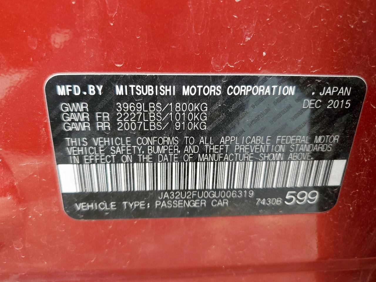 2016 Mitsubishi Lancer Es VIN: JA32U2FU0GU006319 Lot: 64010825