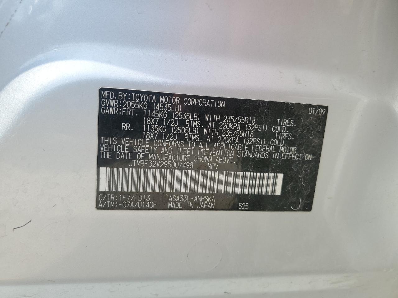 2009 Toyota Rav4 Sport VIN: JTMBF32V295007498 Lot: 64176805