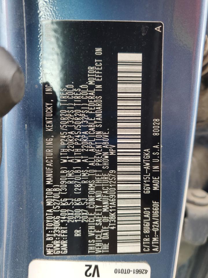 2009 Toyota Venza VIN: 4T3BK11A69U012579 Lot: 65130905