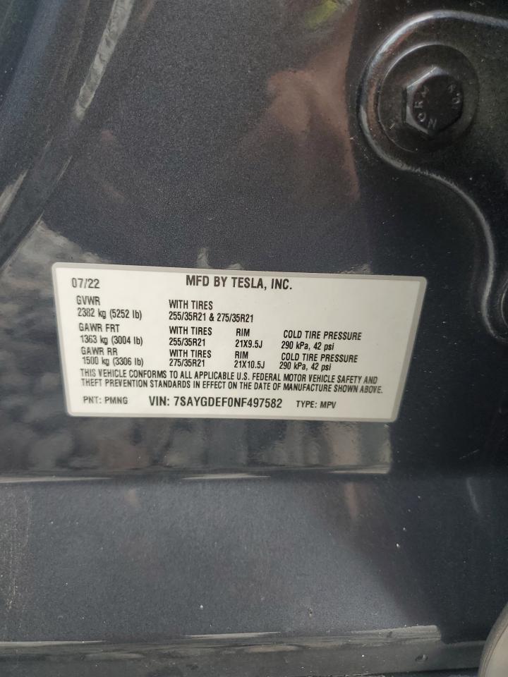 2022 Tesla Model Y VIN: 7SAYGDEF0NF497582 Lot: 65131685