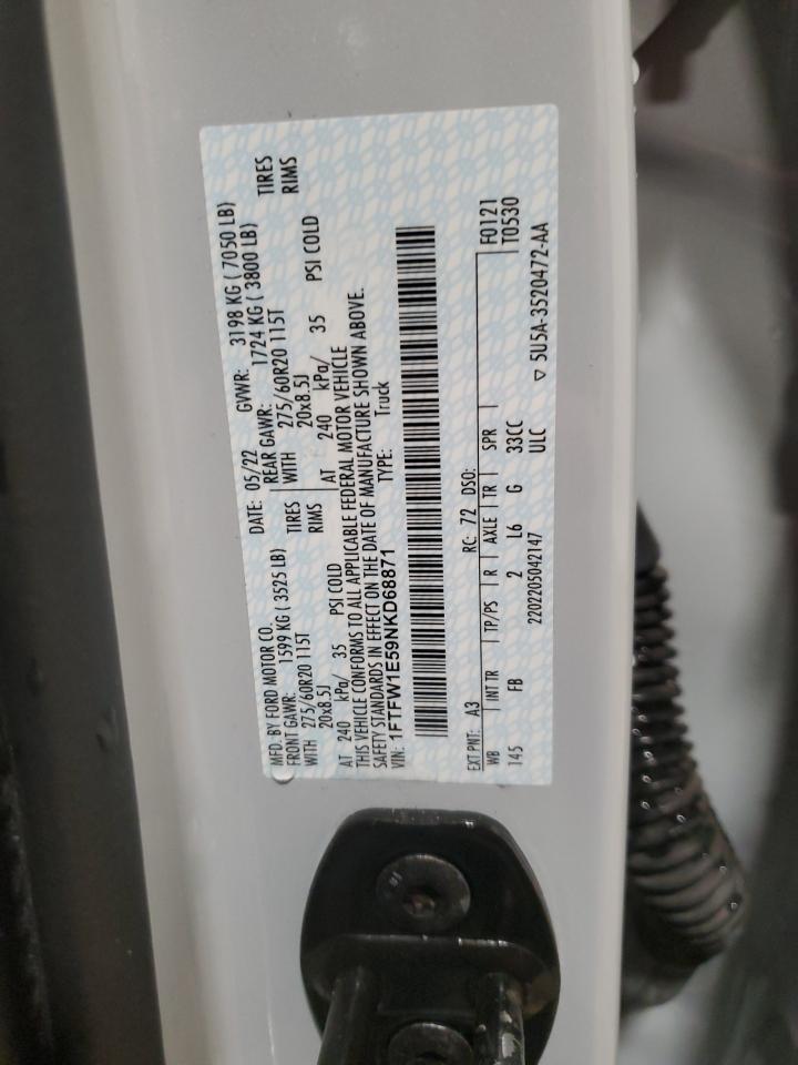 2022 Ford F150 Supercrew VIN: 1FTFW1E59NKD68871 Lot: 63087525